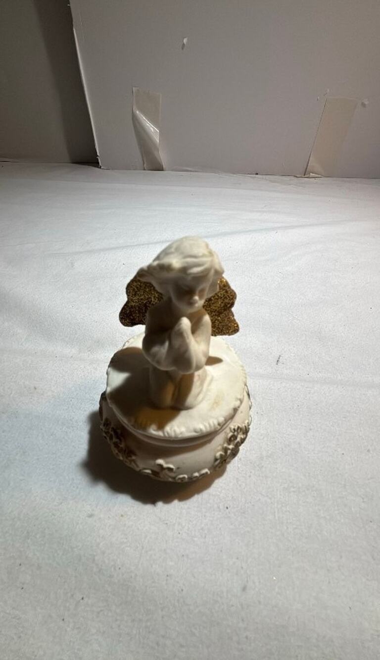 Vintage Angel Trinket Box with Gold Wings